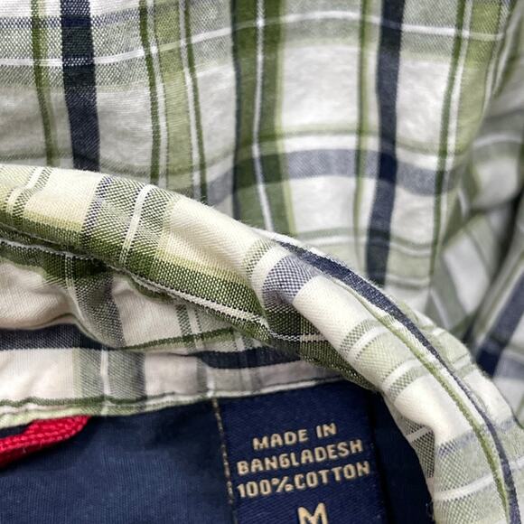 Wrangler Button Up Shirt Mens Medium M Green Checkered 100% Cotton Short Sleeve - Picture 4 of 5